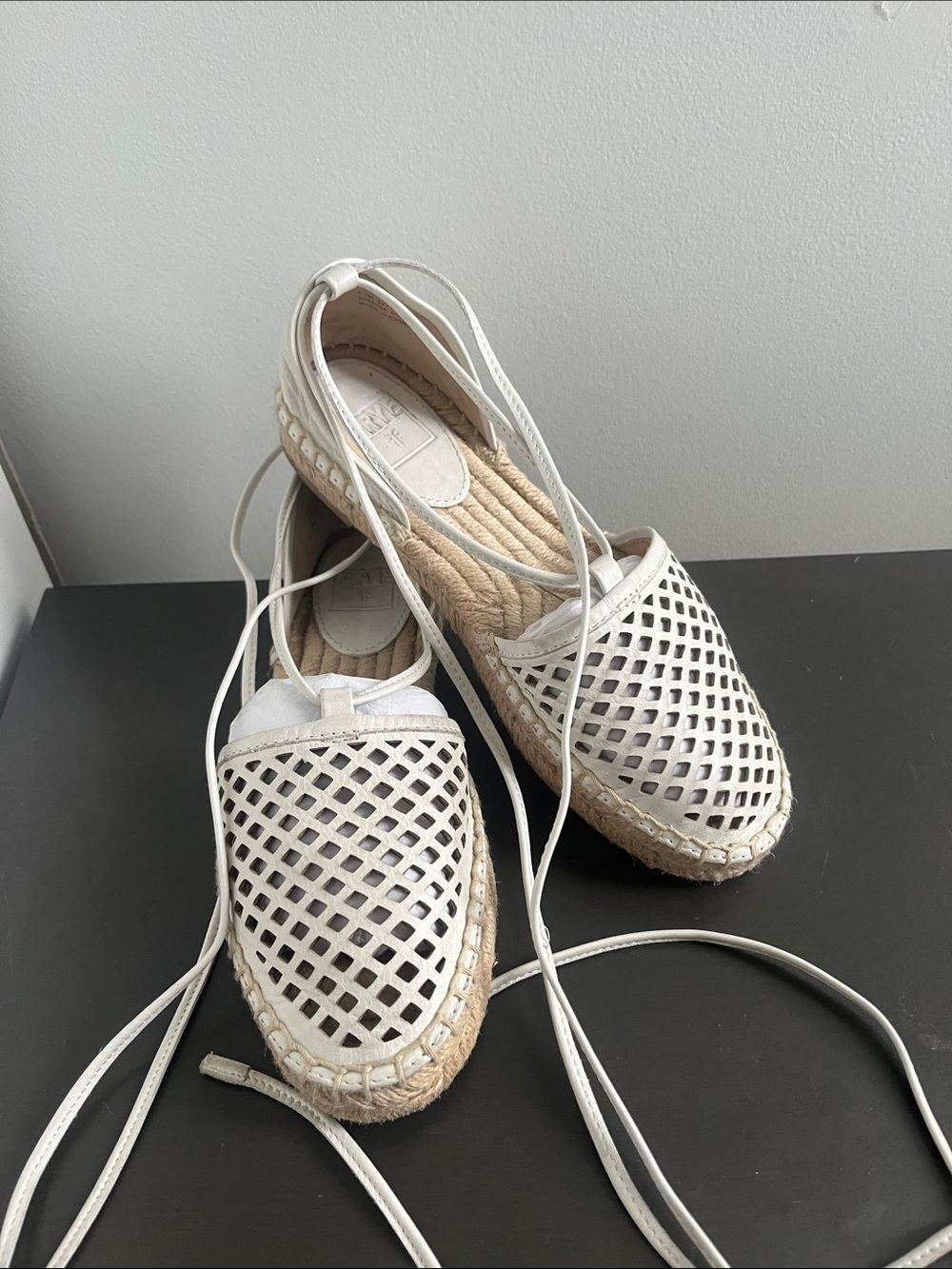 Frye White Woven Lace-Up Espadrilles